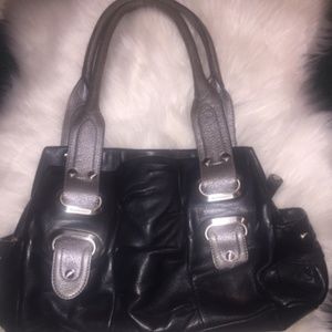 B. Makowsky Black Leather & Silver-tone Purse